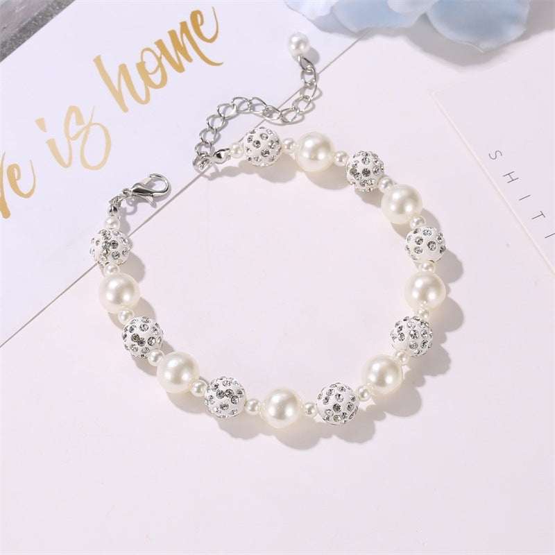 Casual Style Imitation Pearl Rhinestone Women's Bracelet with Diamond Beads