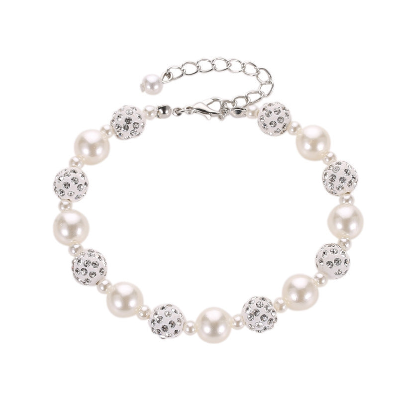 Casual Style Imitation Pearl Rhinestone Women's Bracelet with Diamond Beads