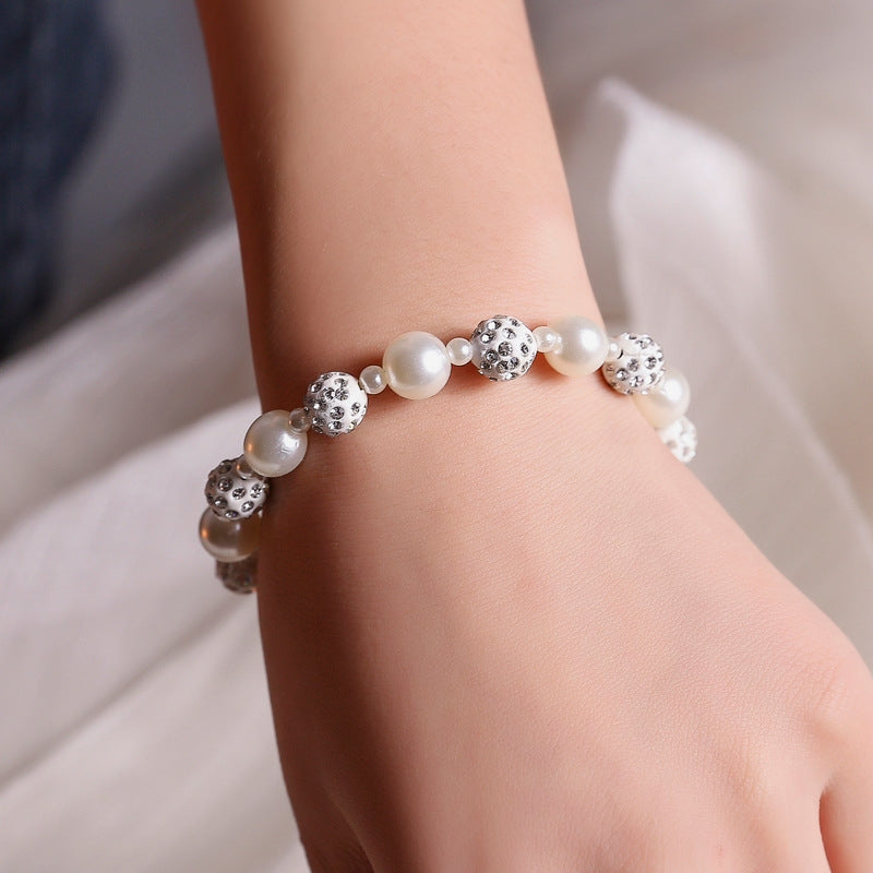 Casual Style Imitation Pearl Rhinestone Women's Bracelet with Diamond Beads