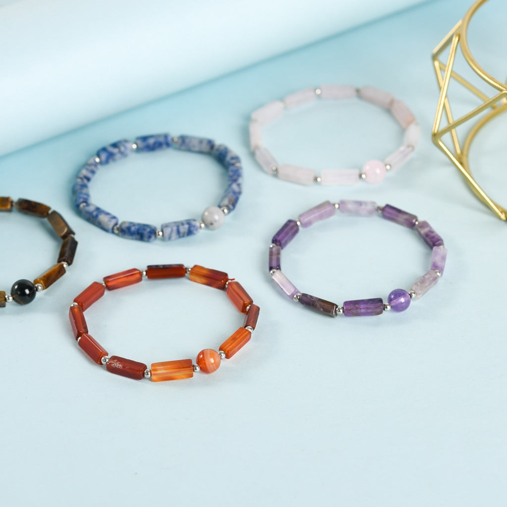 Casual Natural Stone Crystal and Leather Beaded Bracelet Set