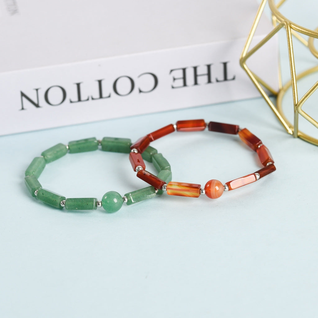 Casual Natural Stone Crystal and Leather Beaded Bracelet Set