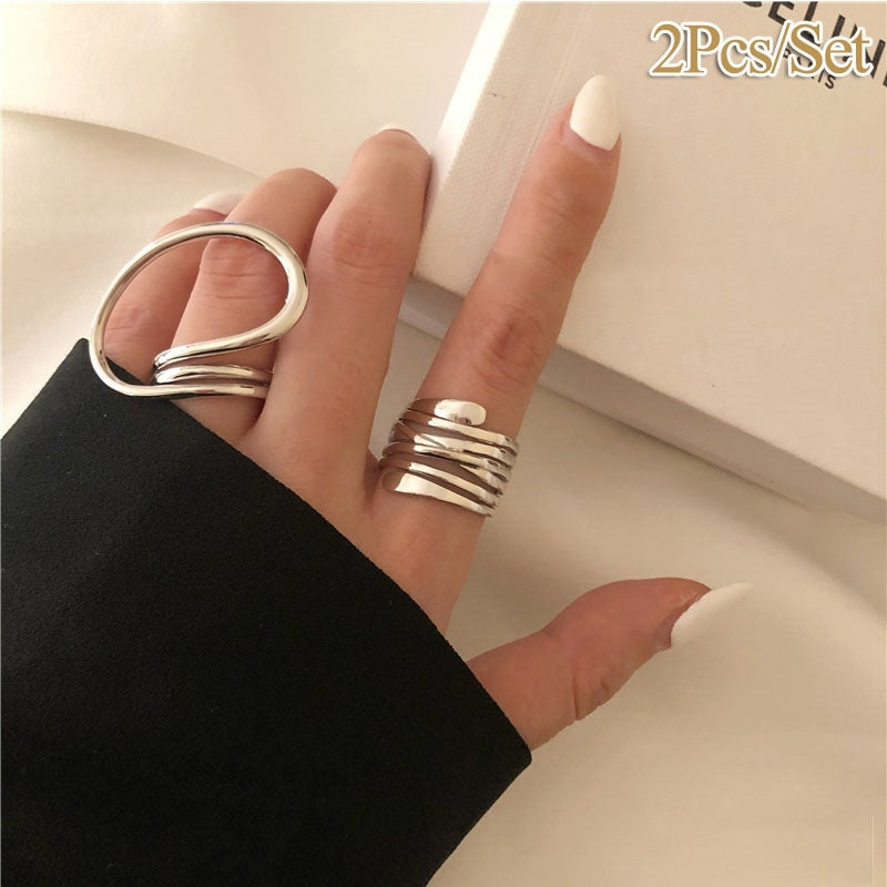 Casual Geometric Gold Tone Open Ring Set for Women