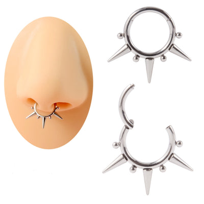 G23 Titanium Plated Solid Color Nose Ring with Ball and Spike Design