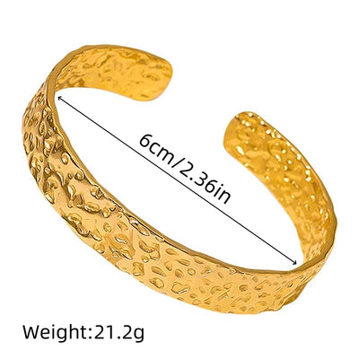 18K Gold Plated Titanium Steel Hammer Pattern Bangle Bracelet for Women