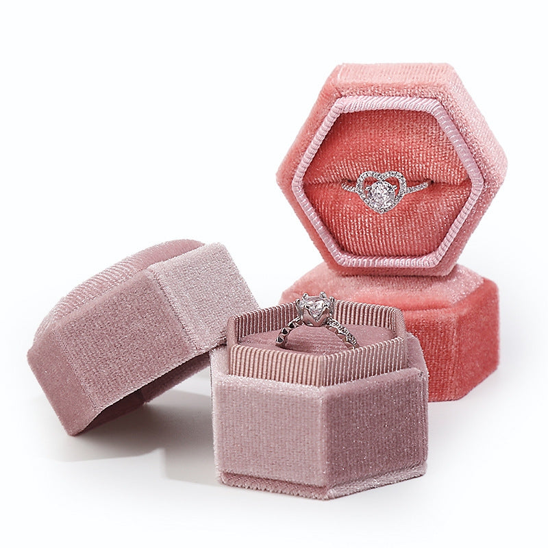 Casual Hexagonal Pink Velvet Jewelry Box for Earrings, Pendants, and Rings