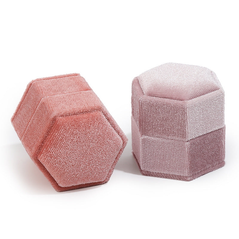 Casual Hexagonal Pink Velvet Jewelry Box for Earrings, Pendants, and Rings