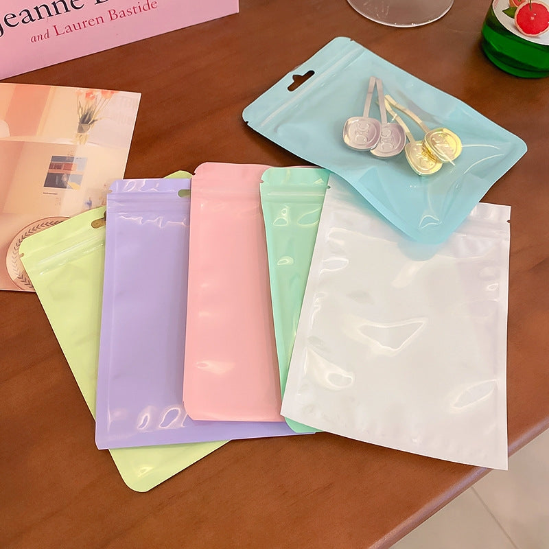 Casual Solid Color Macaron Self-Sealing Plastic Packaging Bags for Jewelry and Cosmetic Brushes