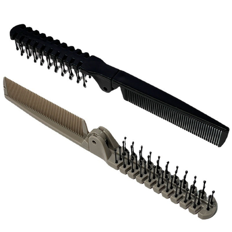 Casual Solid Color Double Tooth Folding Massage Comb for Hairdressing