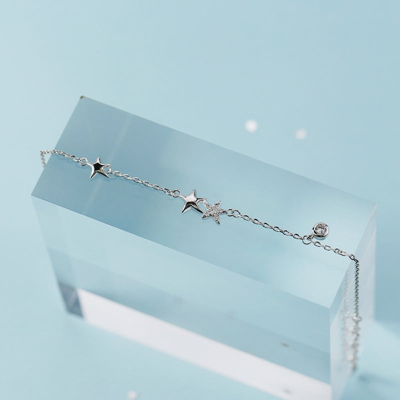 Sterling Silver Plated Star Zircon Bracelet - Korean Sweet Design Women's Fashion Jewelry Gift