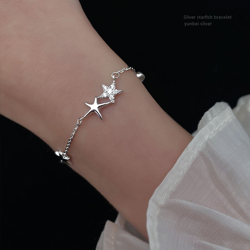 Sterling Silver Plated Star Zircon Bracelet - Korean Sweet Design Women's Fashion Jewelry Gift