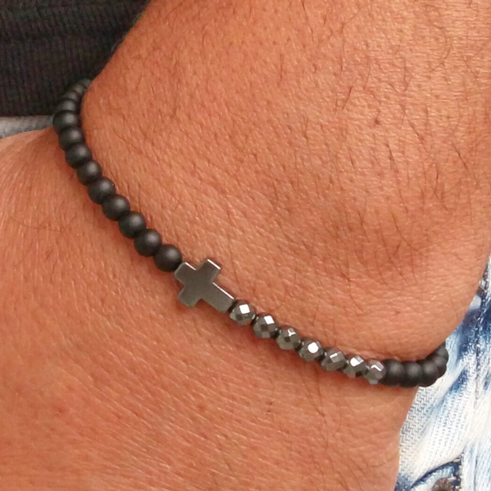 Casual Beach Vibe Agate Cross Matte Onyx Men's Bracelet