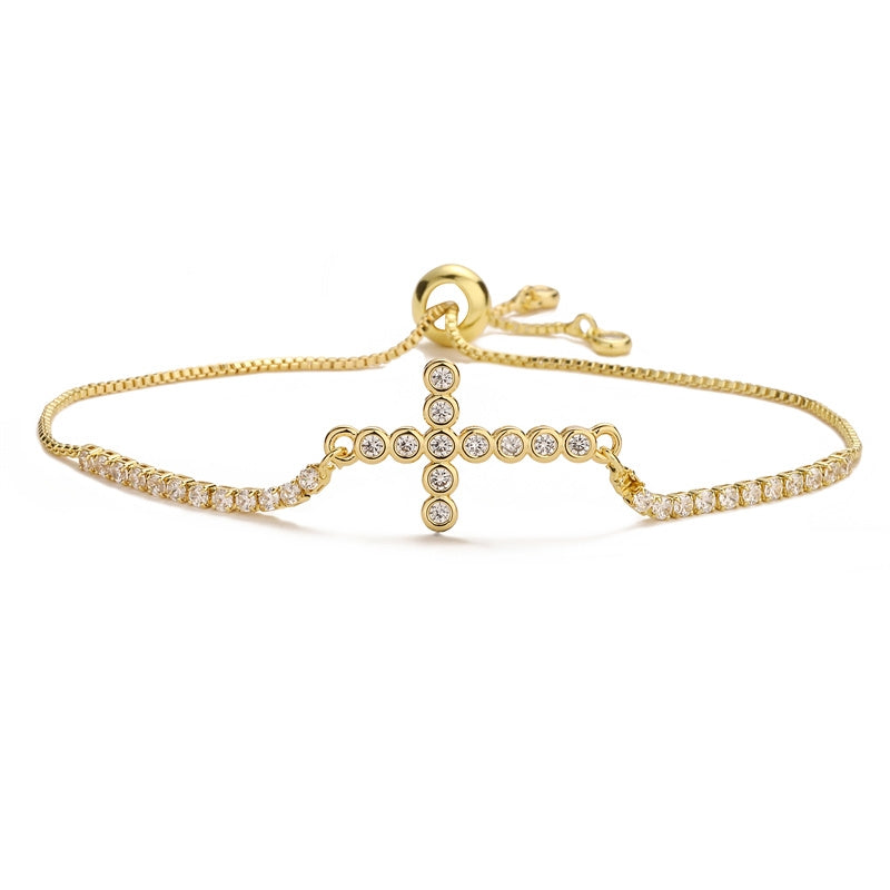 Casual Streetwear Minimalist 18k Gold Plated Zircon Cross Bracelet