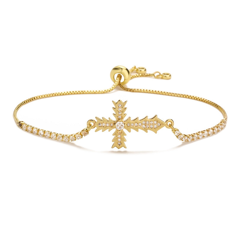 Casual Streetwear Minimalist 18k Gold Plated Zircon Cross Bracelet