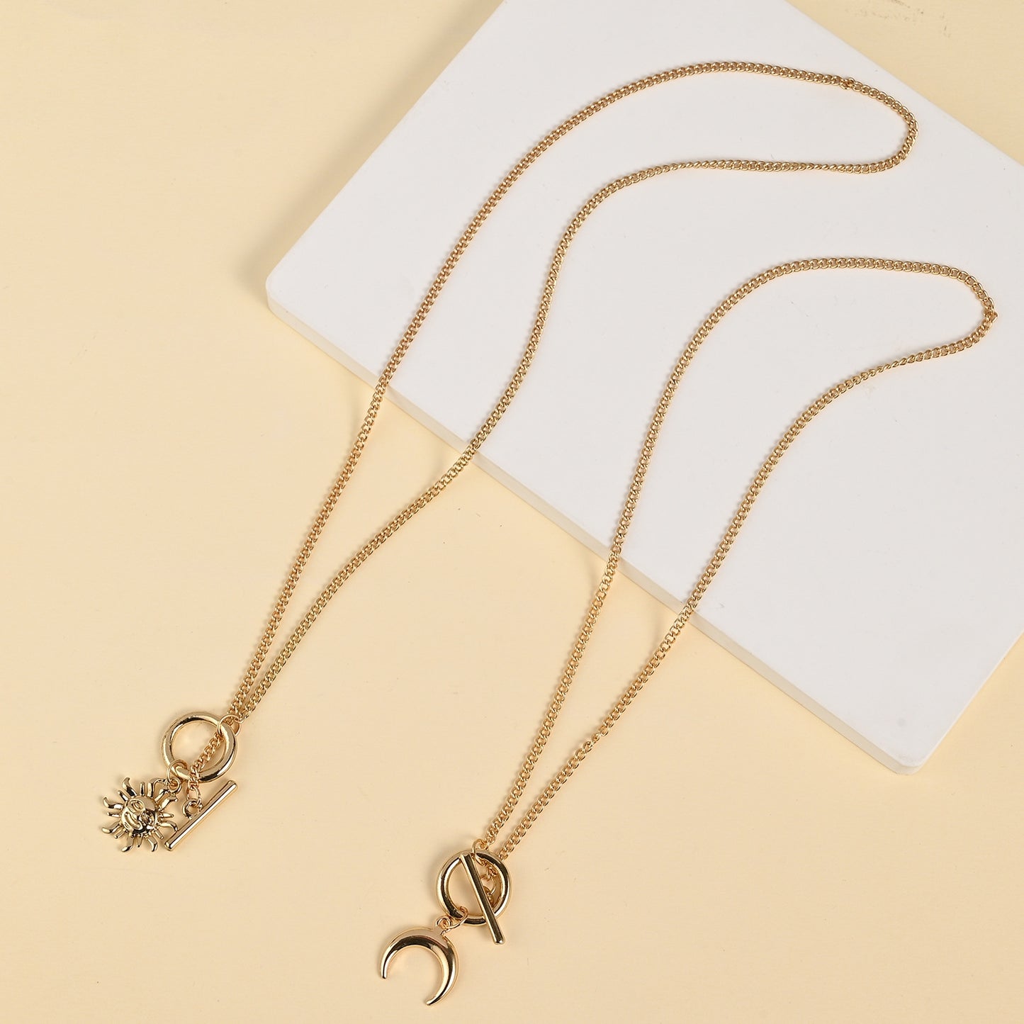 Casual Sun Moon and Horn Pendant Necklace Set - Minimalist Fashion Jewelry