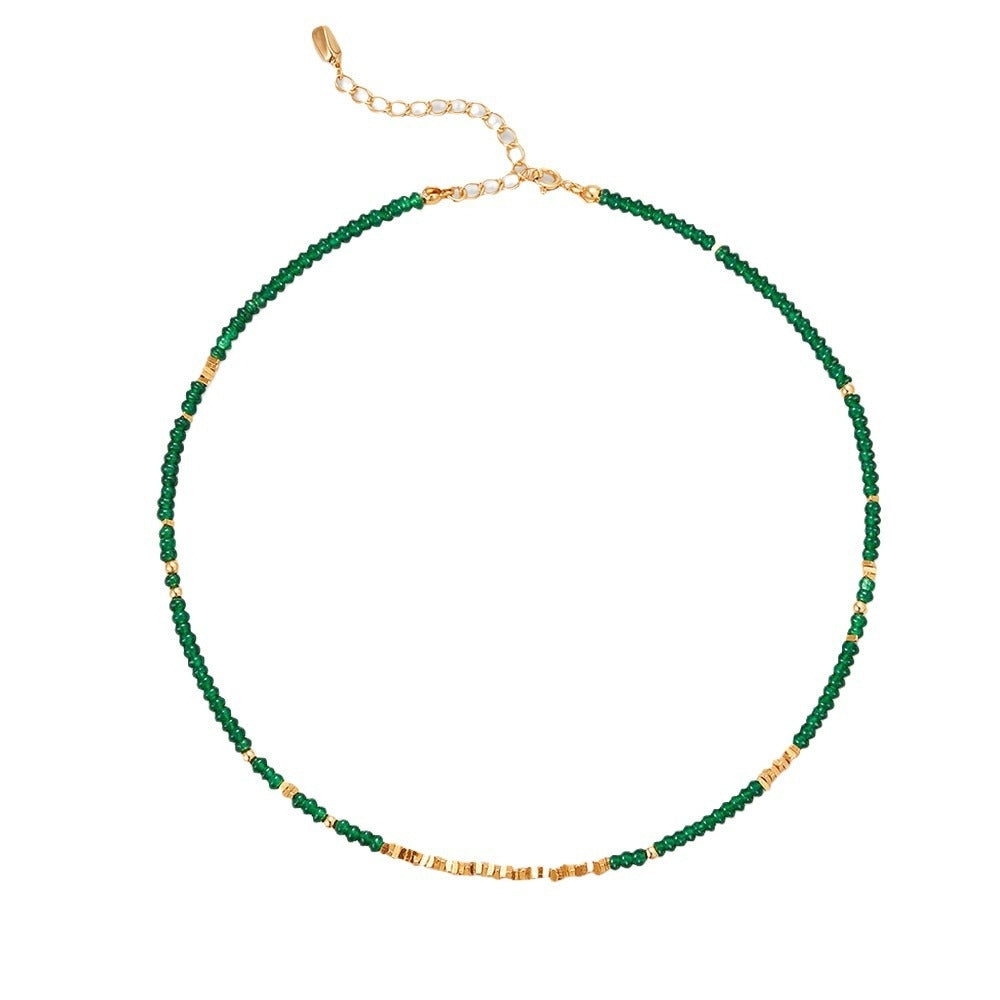 Emerald Green Geometric Crystal Beaded Necklace for Women