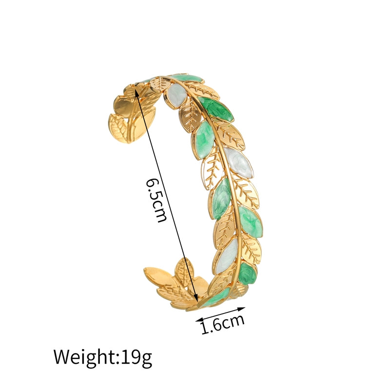 18K Gold Plated Stainless Steel Leaf Design Bangle Bracelet - Fashionable Minimalist Jewelry