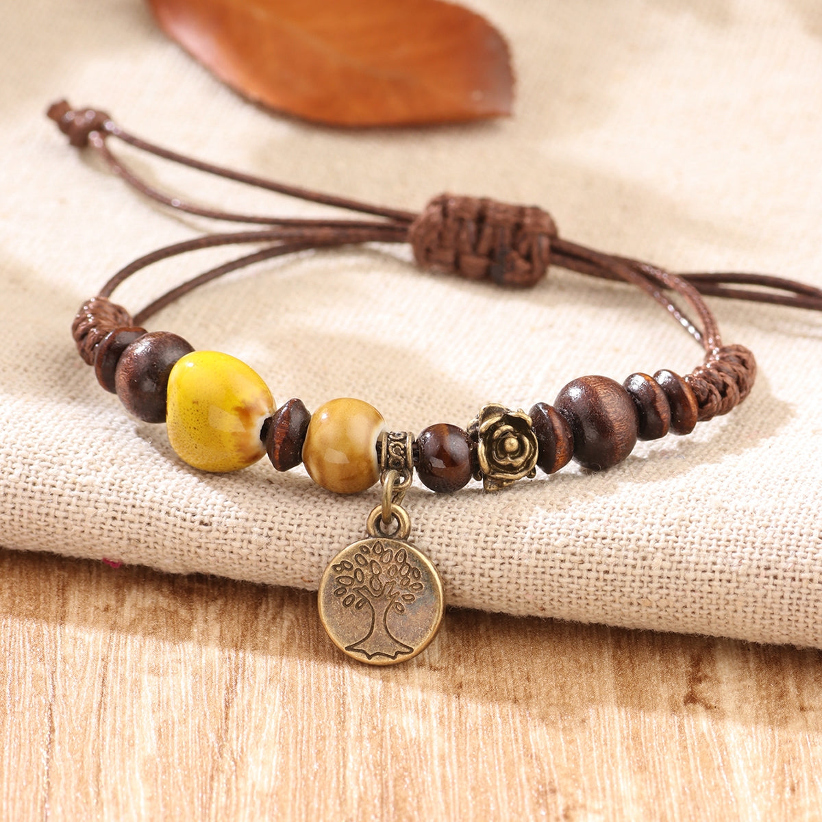 Casual Ceramic and Metal Bead Tree of Life Bracelet Set