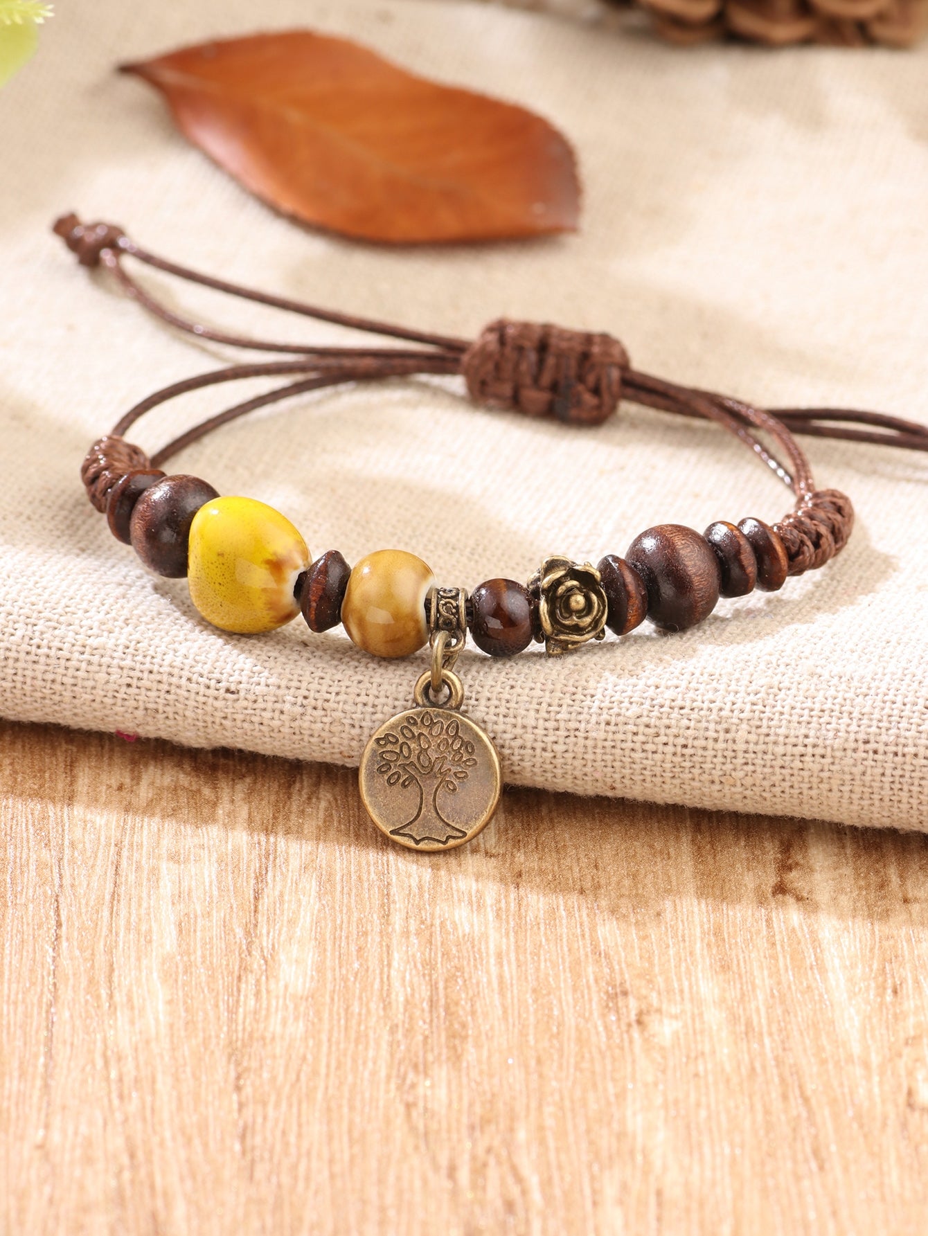 Casual Ceramic and Metal Bead Tree of Life Bracelet Set