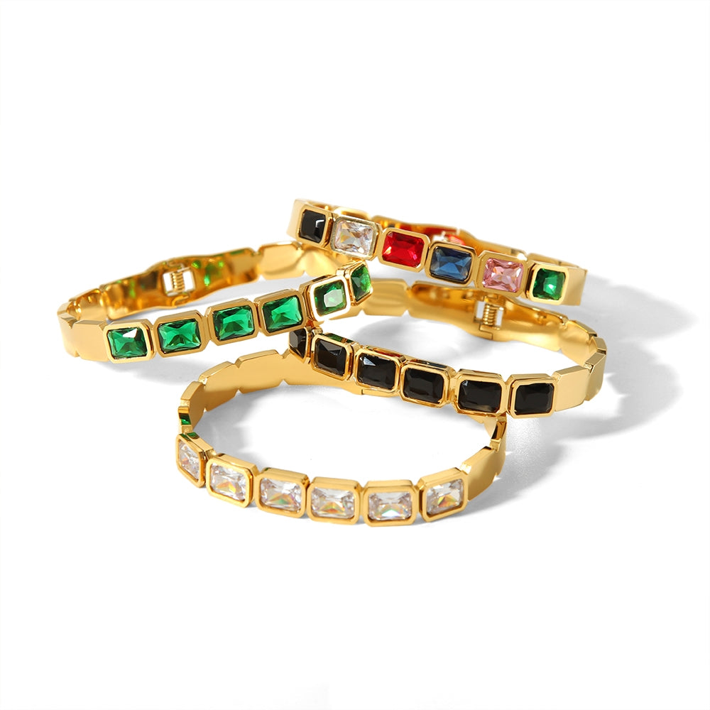 Casual Tropical Geometric 18K Gold Plated Zircon Stainless Steel Bracelet