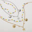 Bohemian Ocean Starfish Shell Pendant Double Layer Necklace with Imitation Pearl and Seed Beads