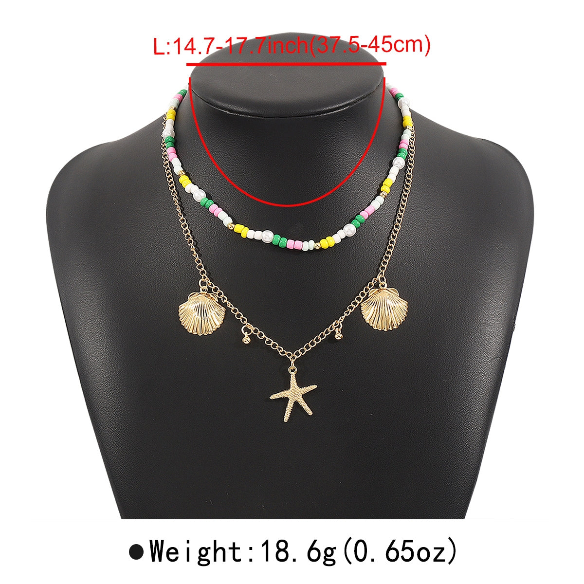 Bohemian Ocean Starfish Shell Pendant Double Layer Necklace with Imitation Pearl and Seed Beads