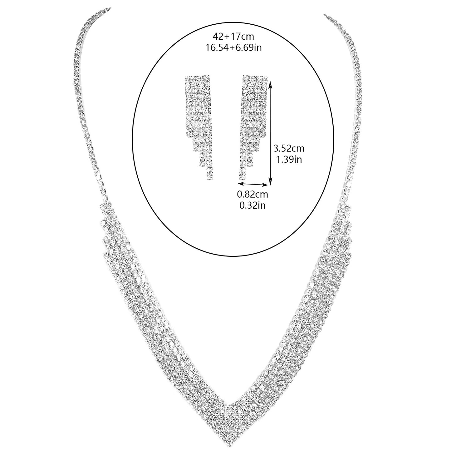 Elegant Rhinestone Inlay Bridal Jewelry Set - Necklace and Earrings