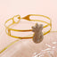 14K Gold Plated Stainless Steel Pineapple and Star Zircon Bangle Bracelet