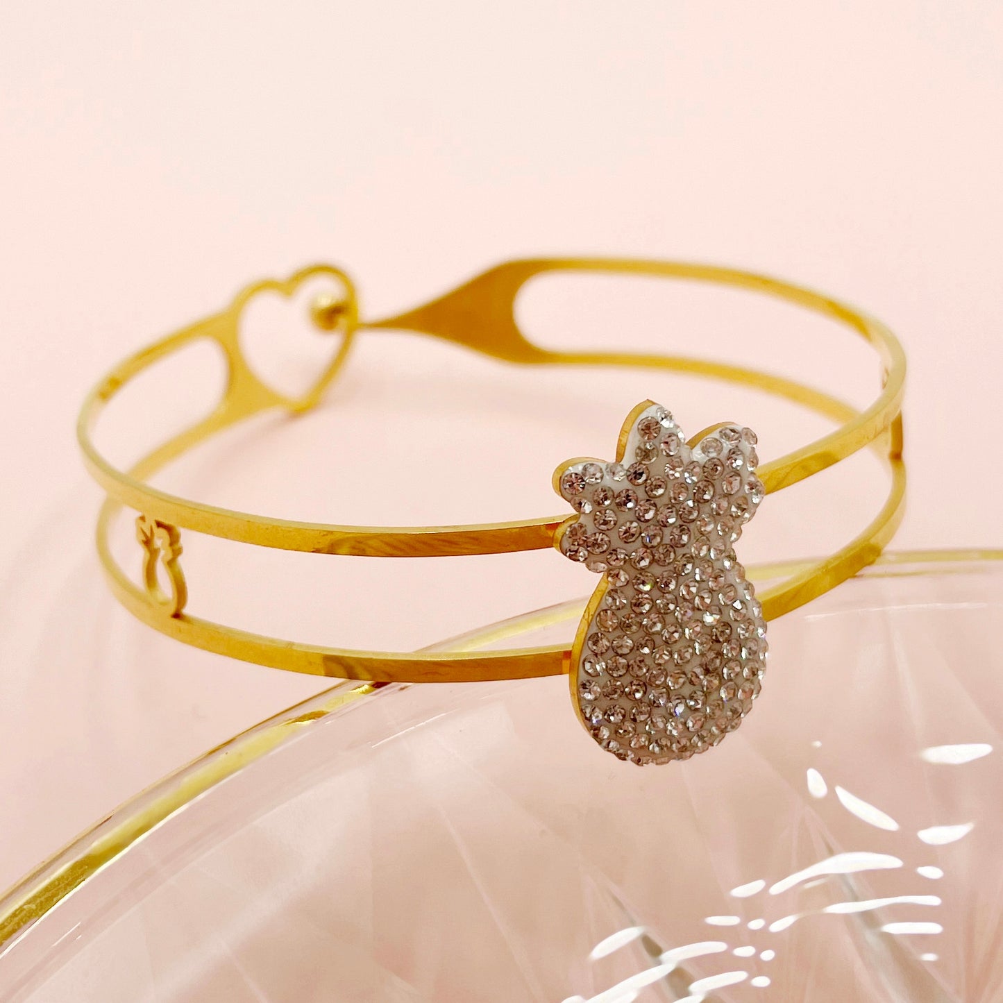 14K Gold Plated Stainless Steel Pineapple and Star Zircon Bangle Bracelet