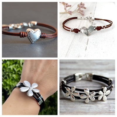 Vintage Geometric Heart Flower Alloy Wax Rope Women's Bracelet