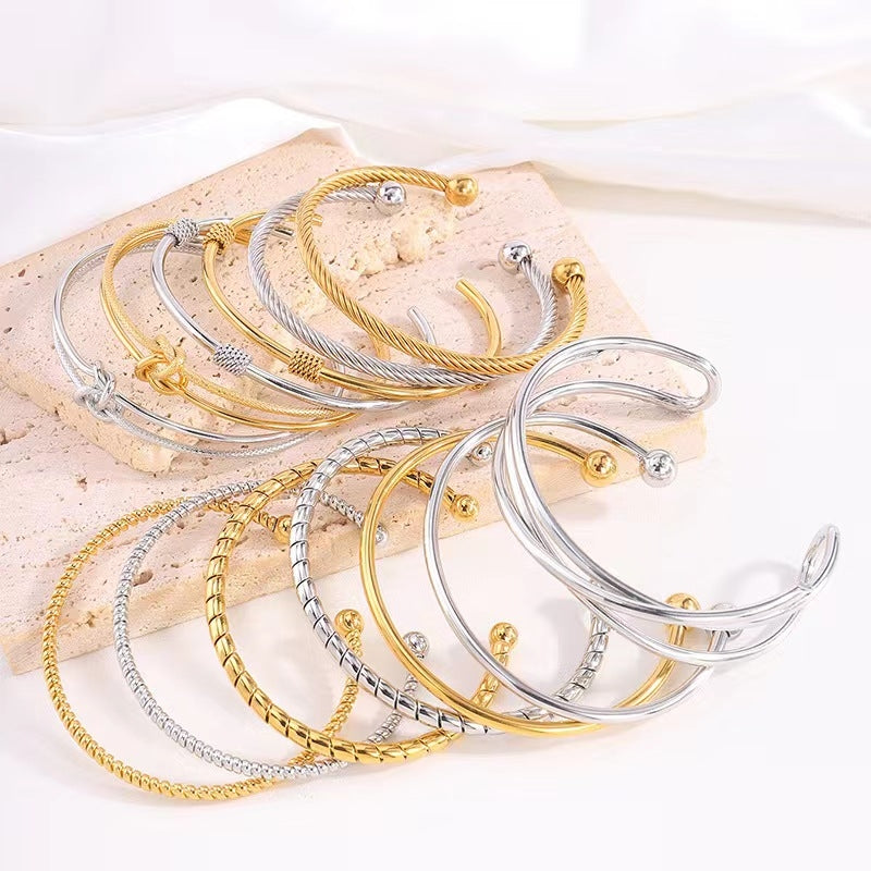 Vintage Style 18K Gold Plated Titanium Steel Cuff Bracelet - High-End Simple Design