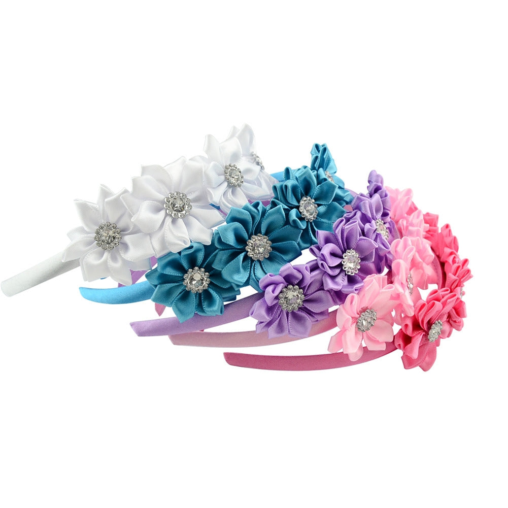 Children's Handmade Diamond-Studded Polygonal Flower Headband Set of 4