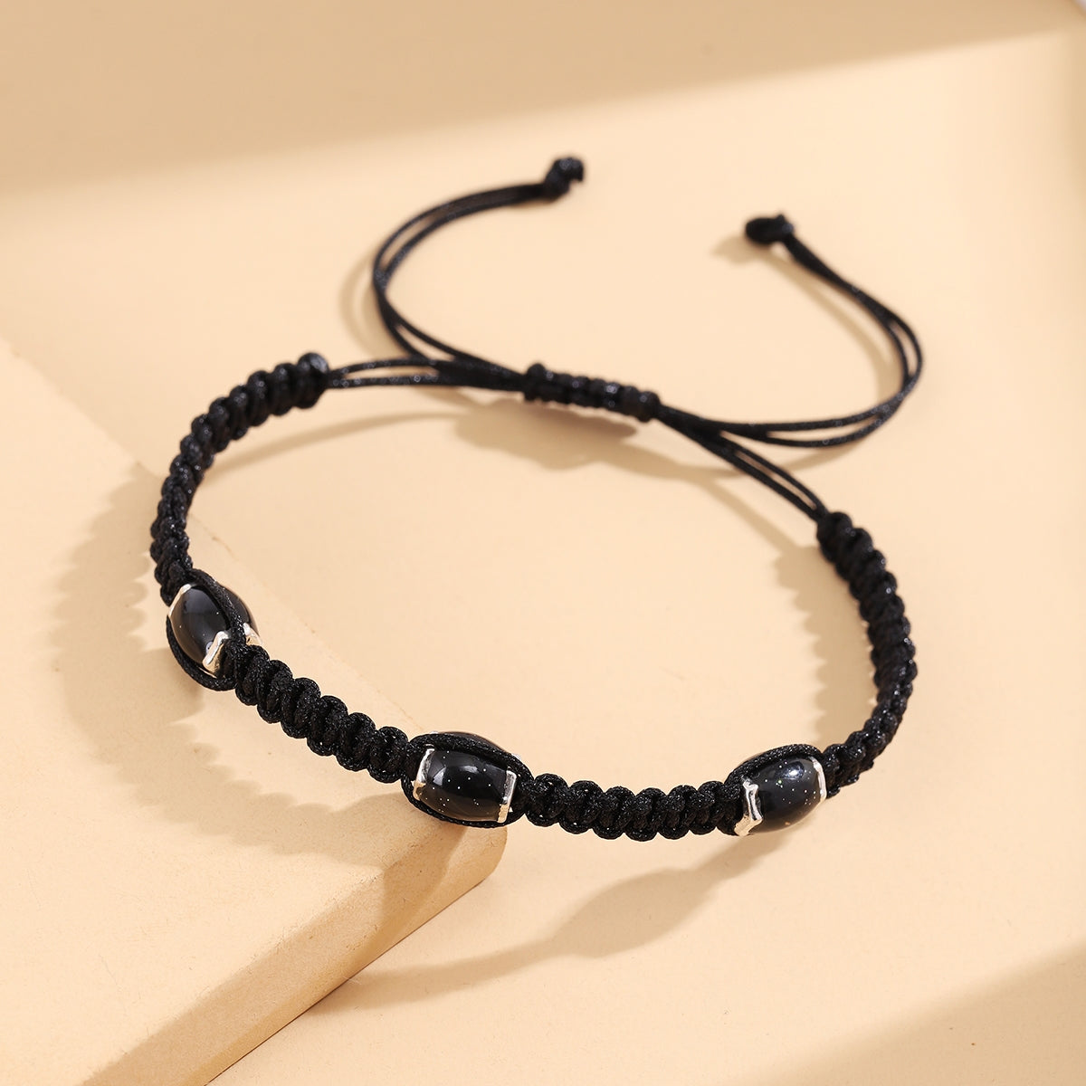 Chinoiserie Classic Round Nylon Stone Adjustable Hand-Woven Bracelets for Men and Women