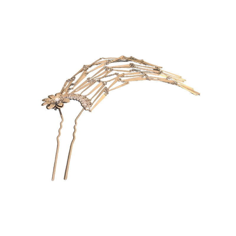 Chinoiserie Floral Pearl Fringe Alloy Hairpin for Women