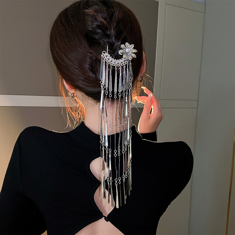 Chinoiserie Floral Pearl Fringe Alloy Hairpin for Women