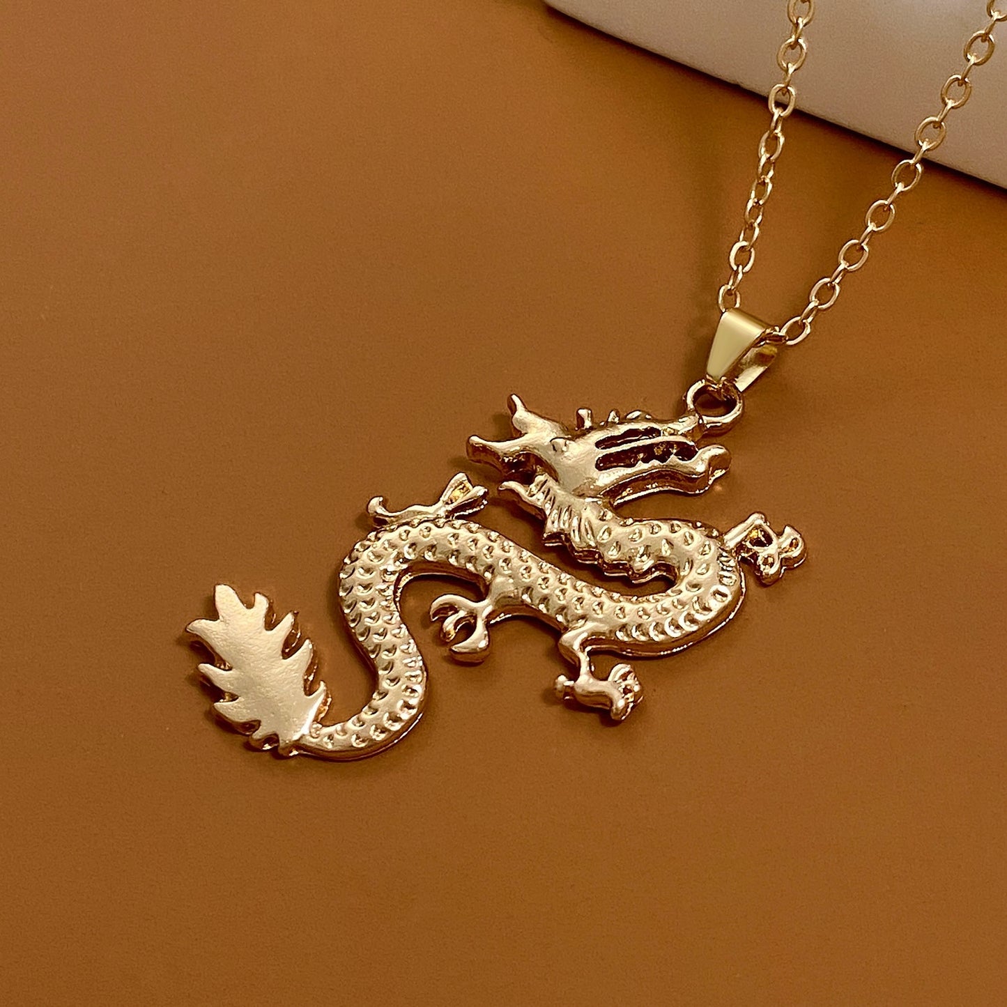 Chinoiserie Dragon Pendant Necklace - Vintage Punk Style Zodiac Animal Alloy Choker