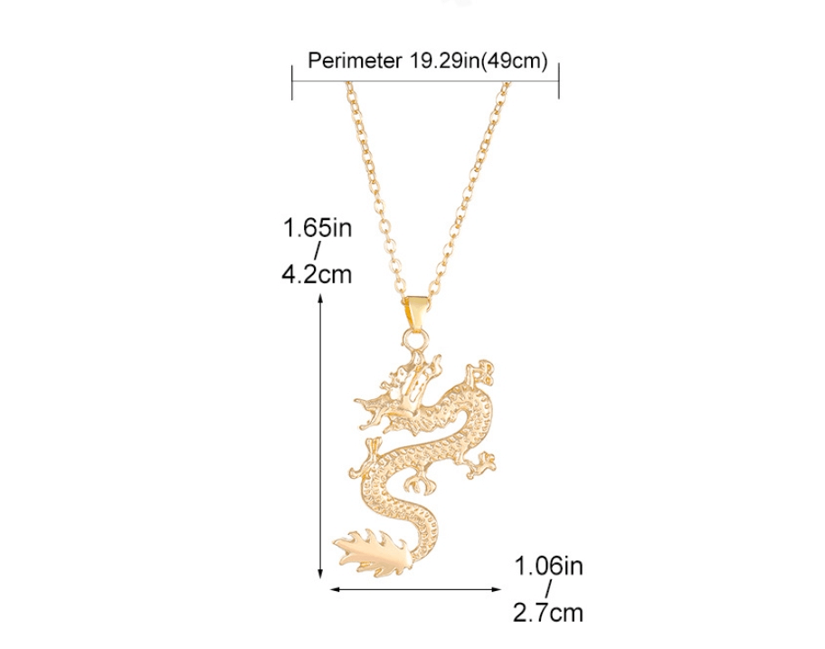 Chinoiserie Dragon Pendant Necklace - Vintage Punk Style Zodiac Animal Alloy Choker