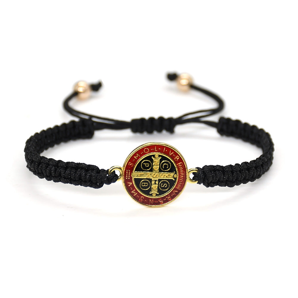 Chinoiserie Enamel Unisex Bracelet with Chinese Knot and St. Benedict Charm