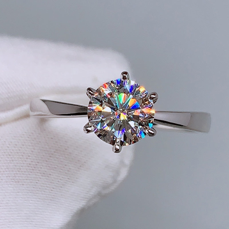 Classic Six Prong Adjustable Imitation Moissanite Copper Ring