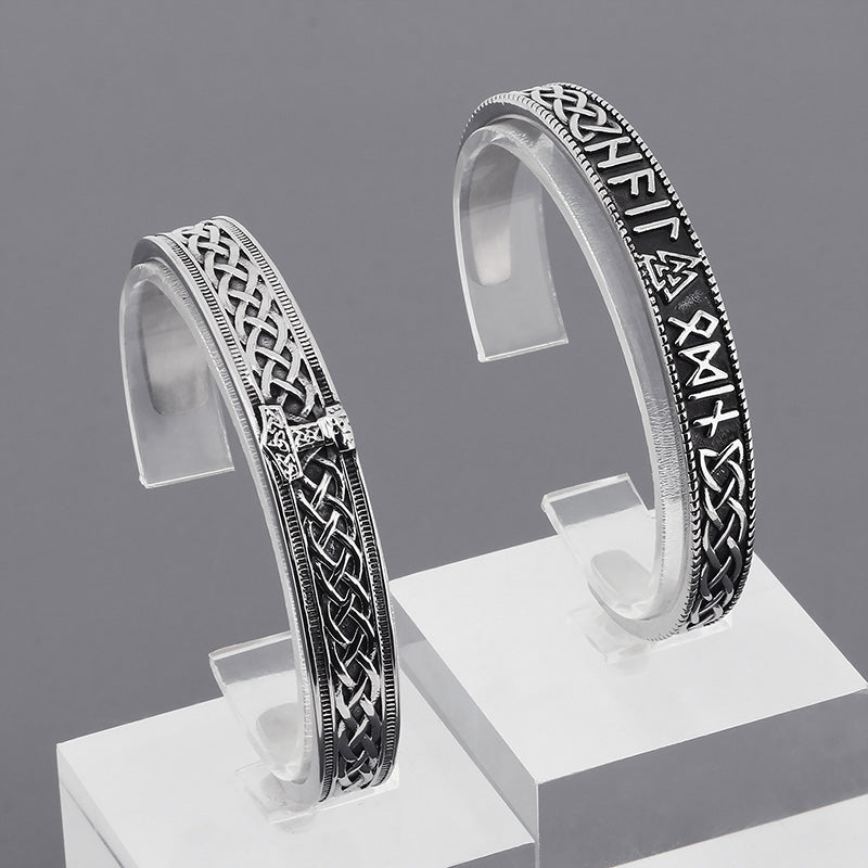 Classic Viking Rune Thor's Hammer Open Cuff Titanium Steel Men's Bangle