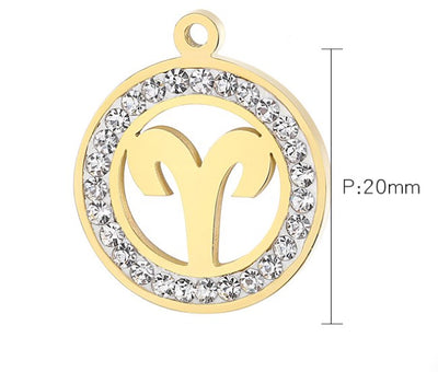 Classic Stainless Steel Zodiac Constellation Pendant Necklace with Rhinestone Inlay