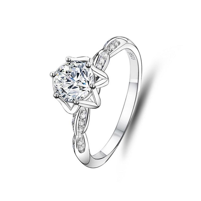 Classic Lotus Flower Sterling Silver Moissanite Ring