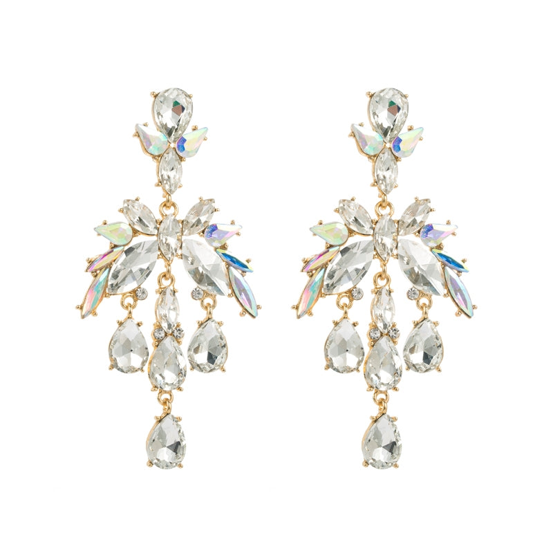 Classic Geometric Flower Rhinestone Drop Earrings for Women