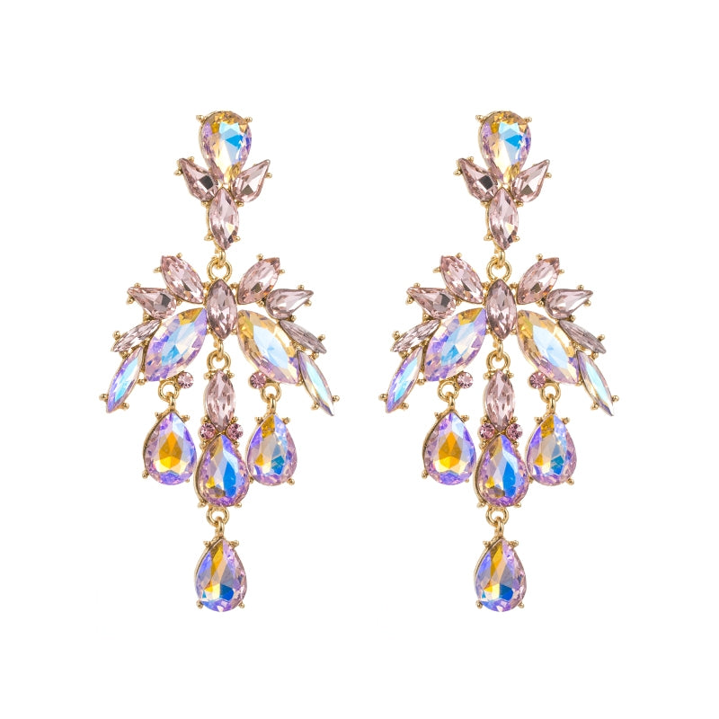 Classic Geometric Flower Rhinestone Drop Earrings for Women