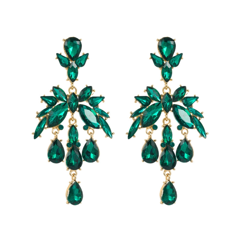 Classic Geometric Flower Rhinestone Drop Earrings for Women