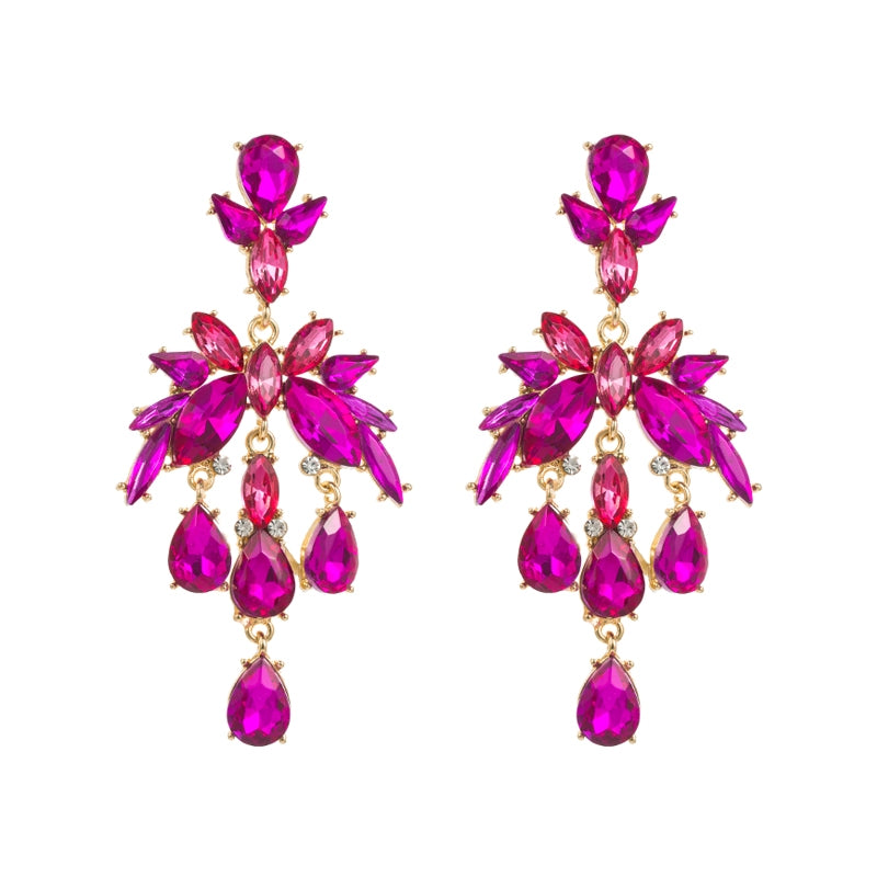 Classic Geometric Flower Rhinestone Drop Earrings for Women