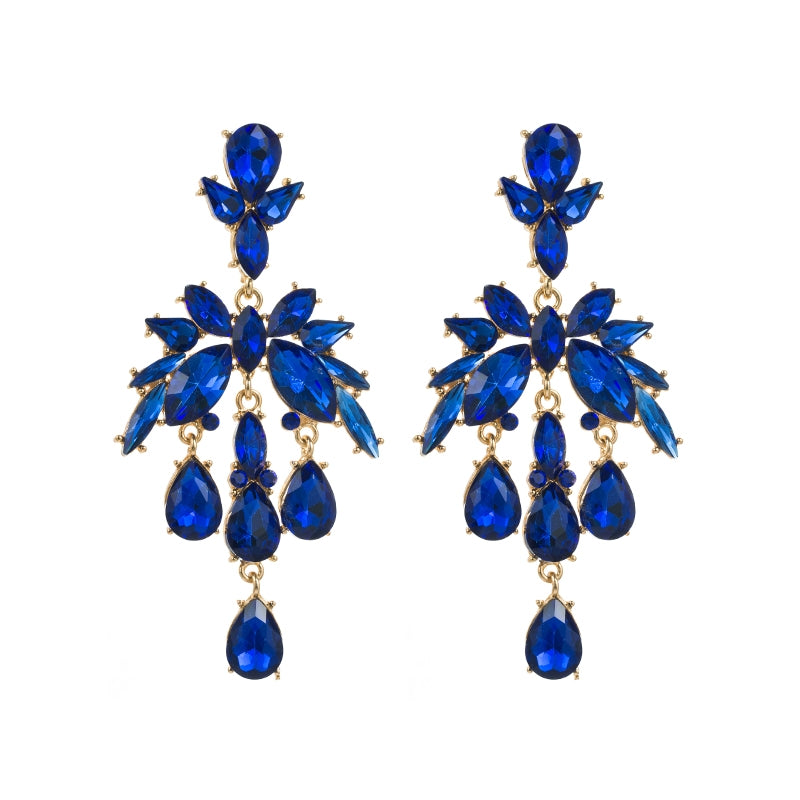 Classic Geometric Flower Rhinestone Drop Earrings for Women