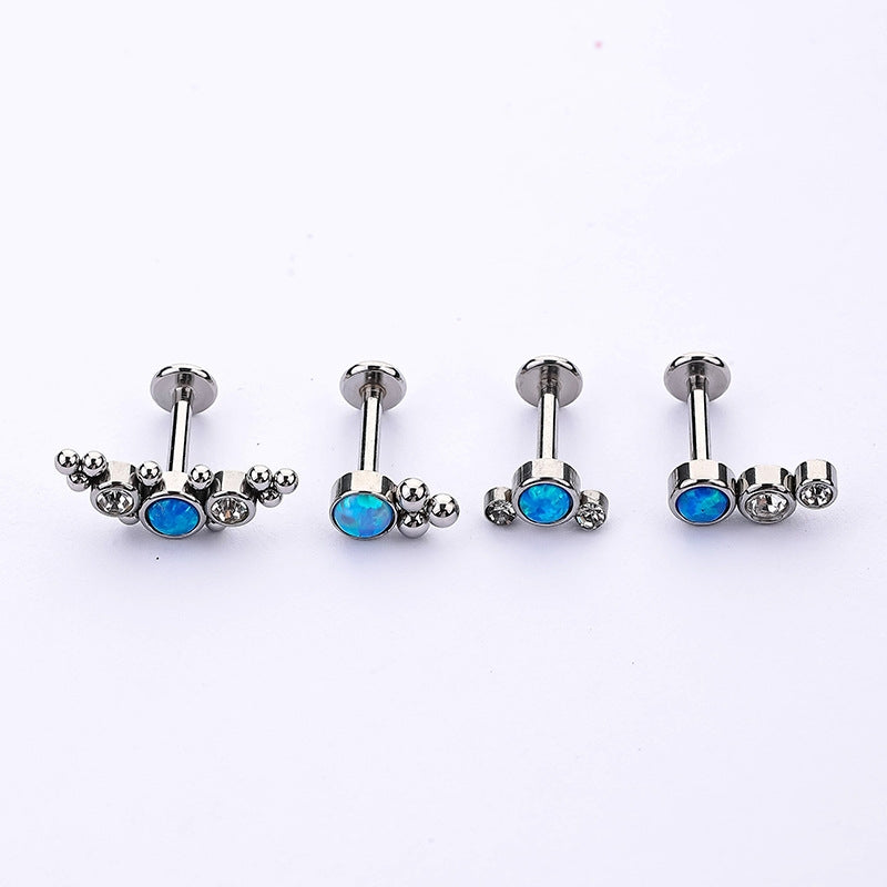 Classic Geometric Stainless Steel Opal Zircon Ear and Lip Stud Piercing Ornament