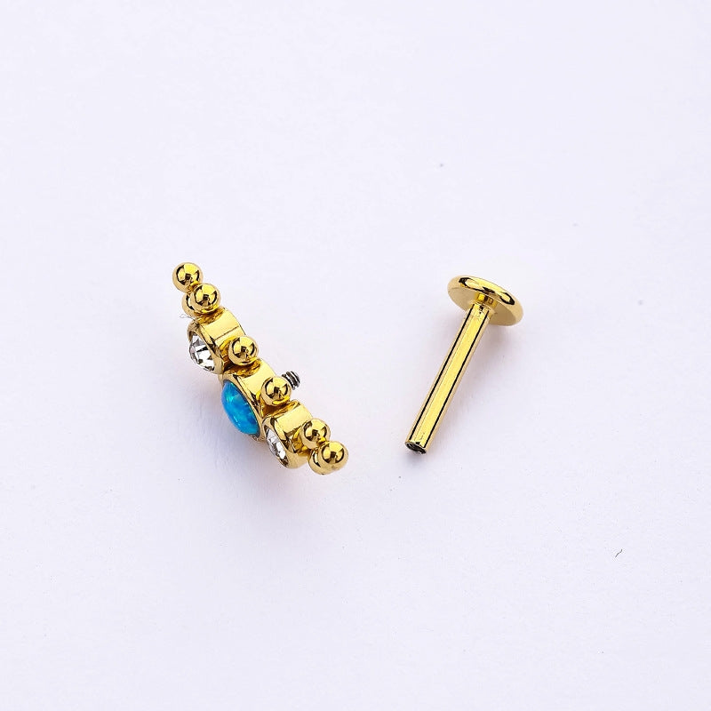 Classic Geometric Stainless Steel Opal Zircon Ear and Lip Stud Piercing Ornament