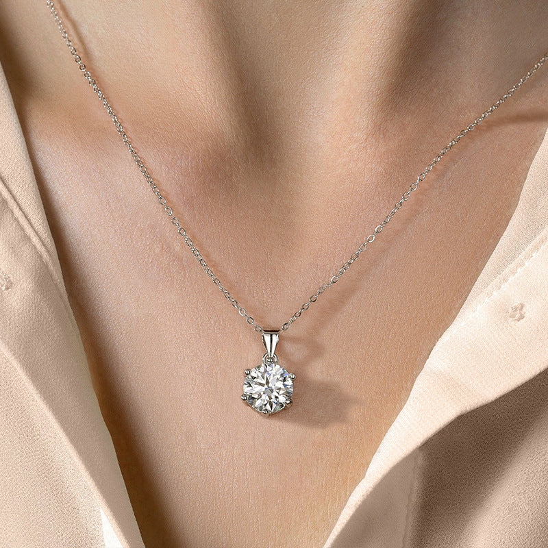 Classic Geometric Moissanite Pendant Necklace in Sterling Silver and Platinum