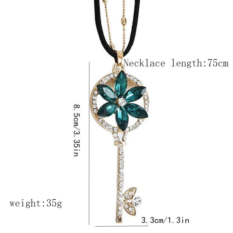 Classic Crystal Gemstone Women's Sweater Pendant Necklace